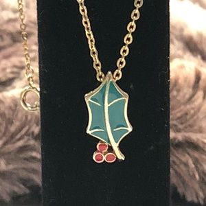 Holly leaf and holly berries necklace